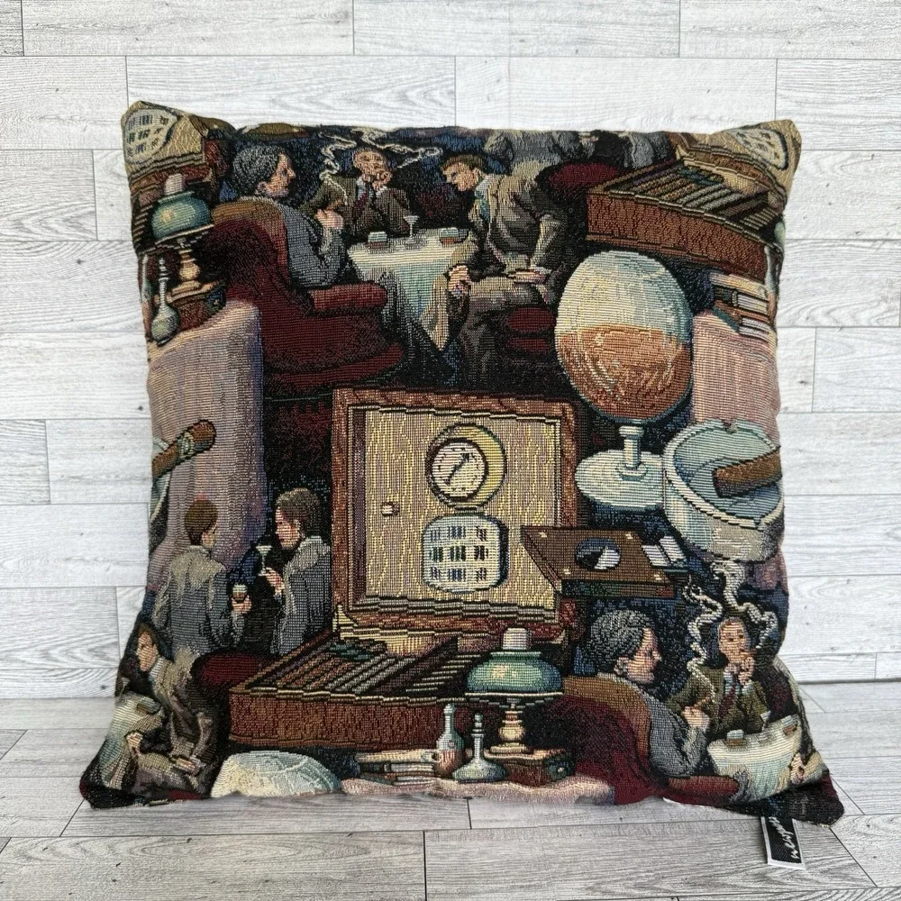 Vtg‎ Bar Men's Club Tapestry Throw Pillow 16 x 16 Man Cave Den Rustic Decor